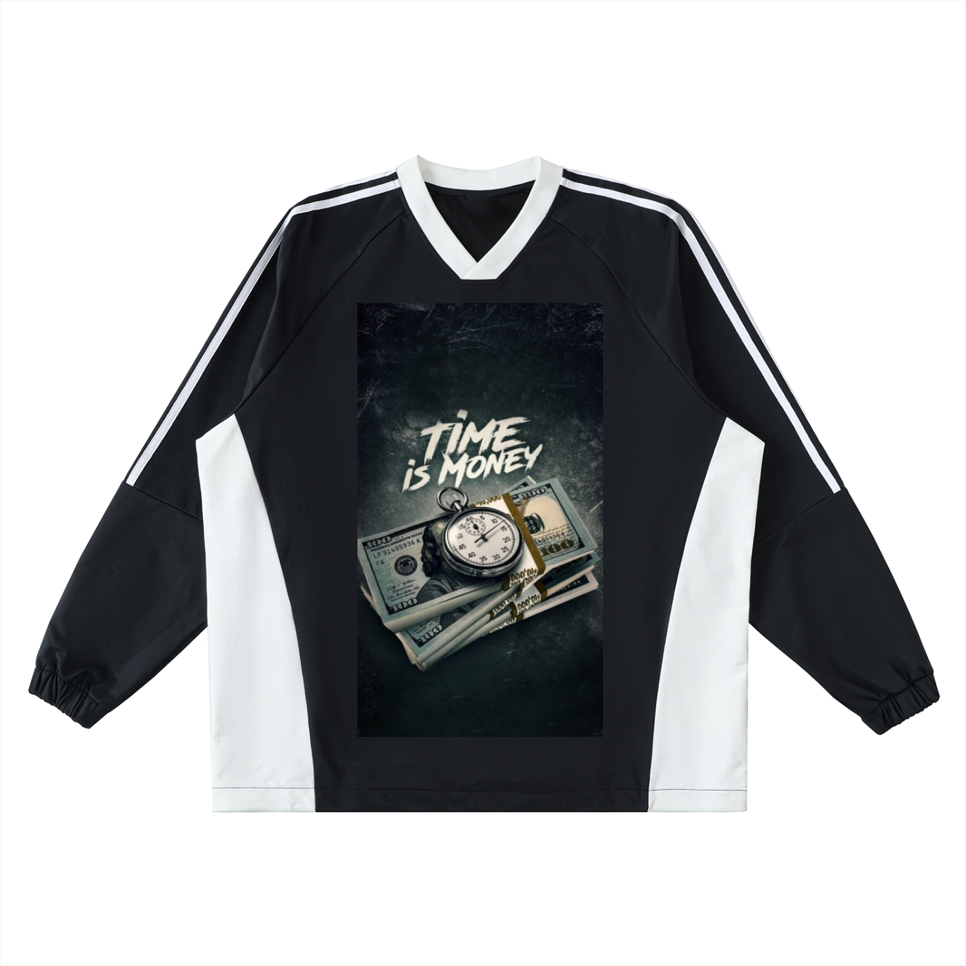 Color-Block V-Neck Long-Sleeve T-Shirt