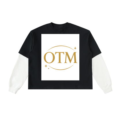 Layered Contrast Sleeve Cotton T-Shirt