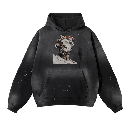 Vintage Wash Frayed Fleece Hoodie - 360 GSM