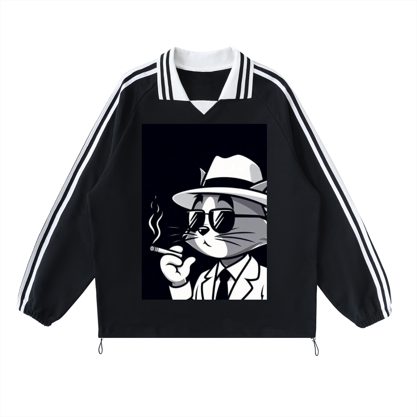 Contrast Striped Lapel Collar Sweatshirt