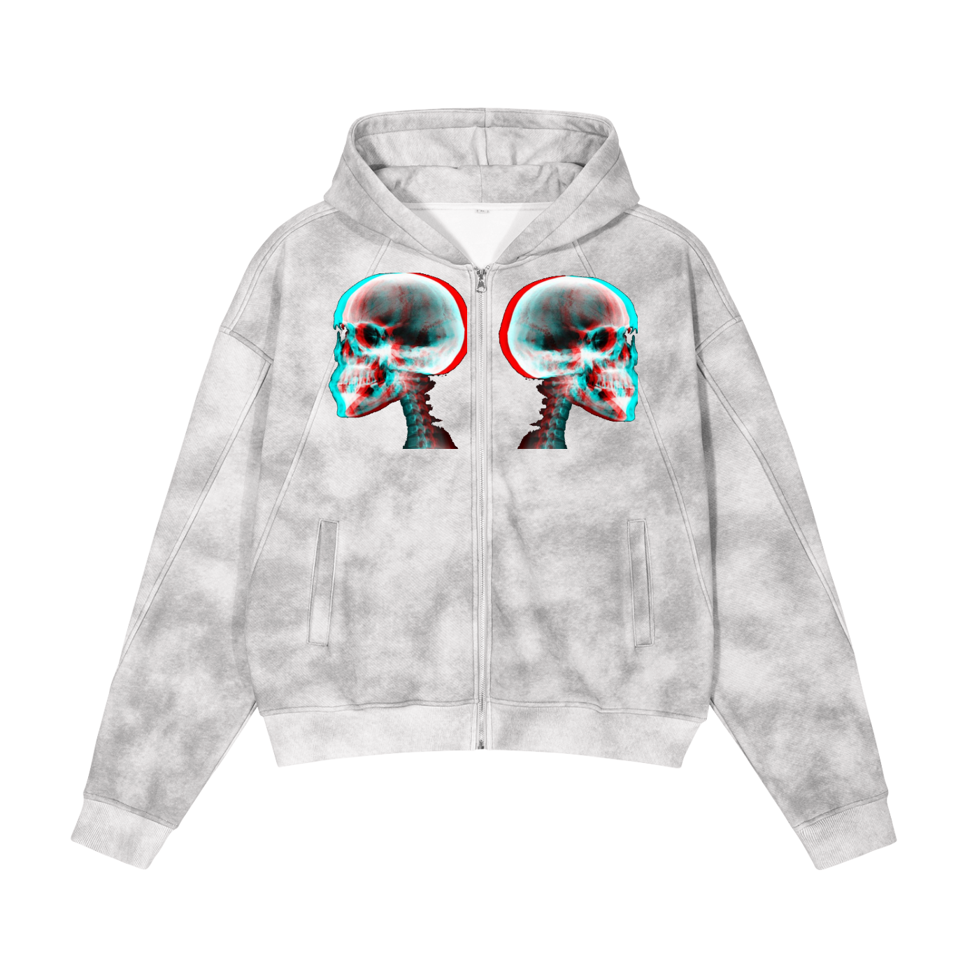 Dirty Washed Boxy Zip-up Fleece Hoodie