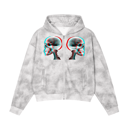 Dirty Washed Boxy Zip-up Fleece Hoodie