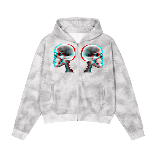 Dirty Washed Boxy Zip-up Fleece Hoodie