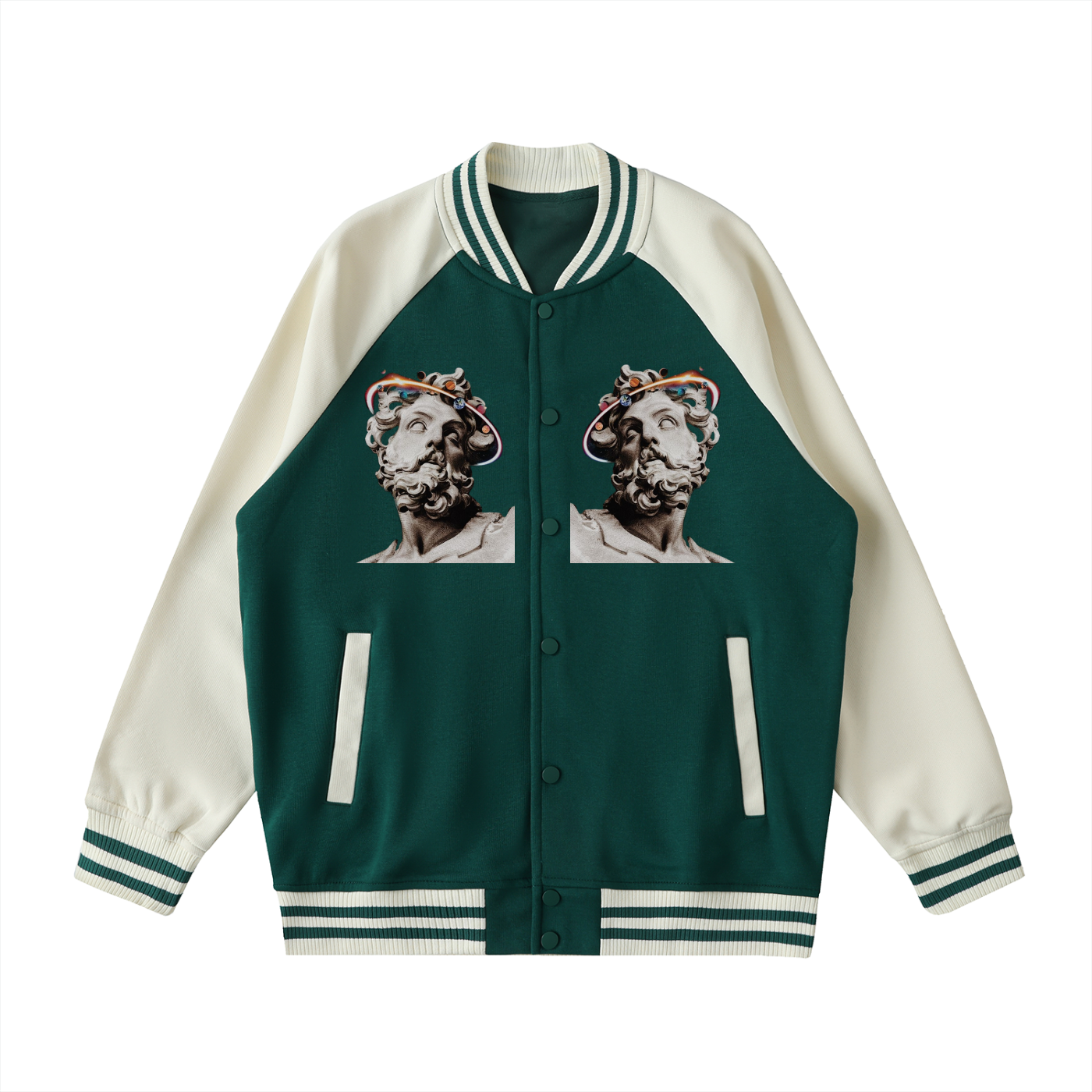 Two Tone Raglan Sleeve Varsity Jacket