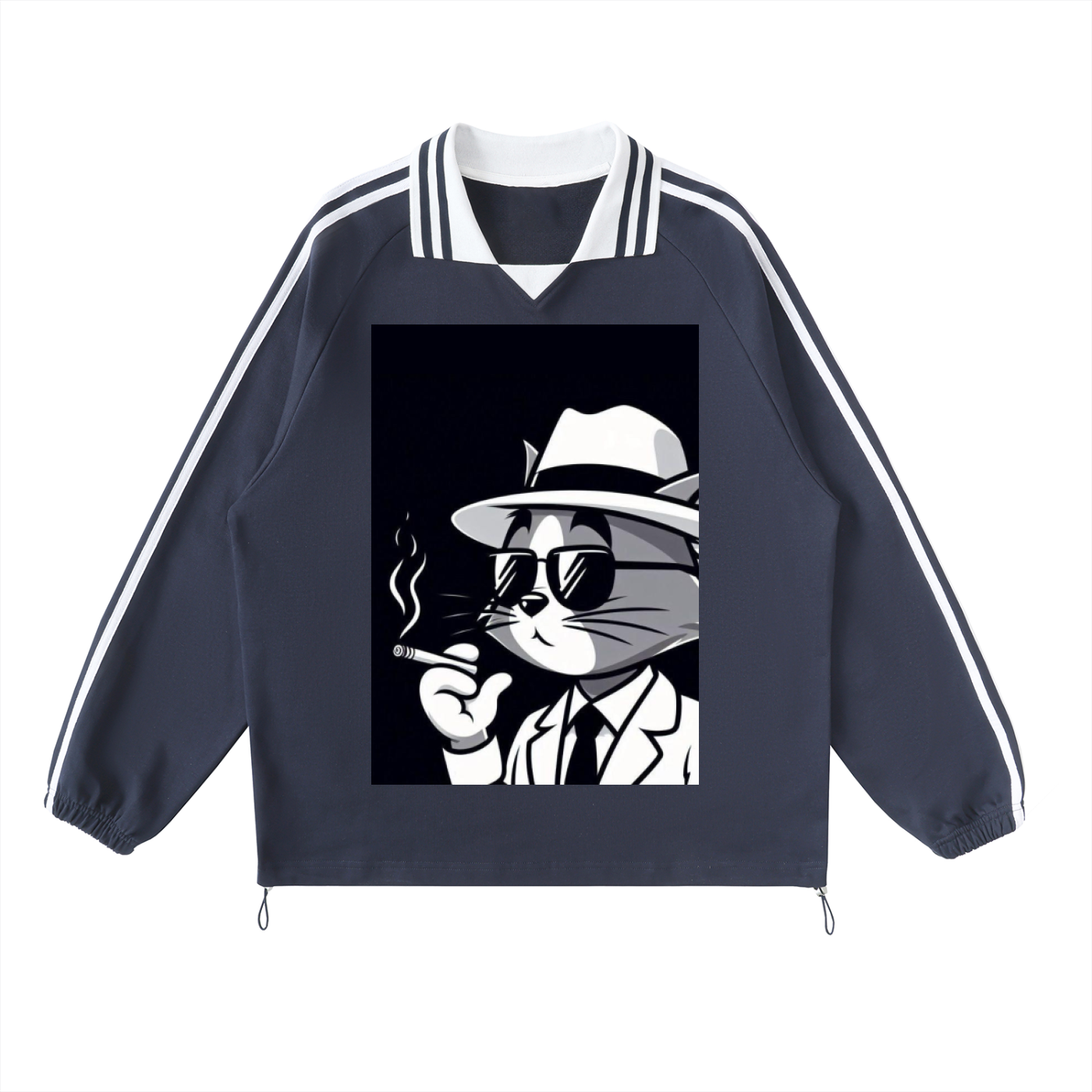 Contrast Striped Lapel Collar Sweatshirt