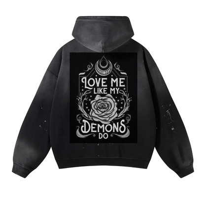 Vintage Wash Frayed Fleece Hoodie - 360 GSM