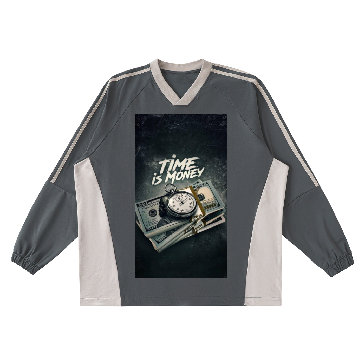 Color-Block V-Neck Long-Sleeve T-Shirt