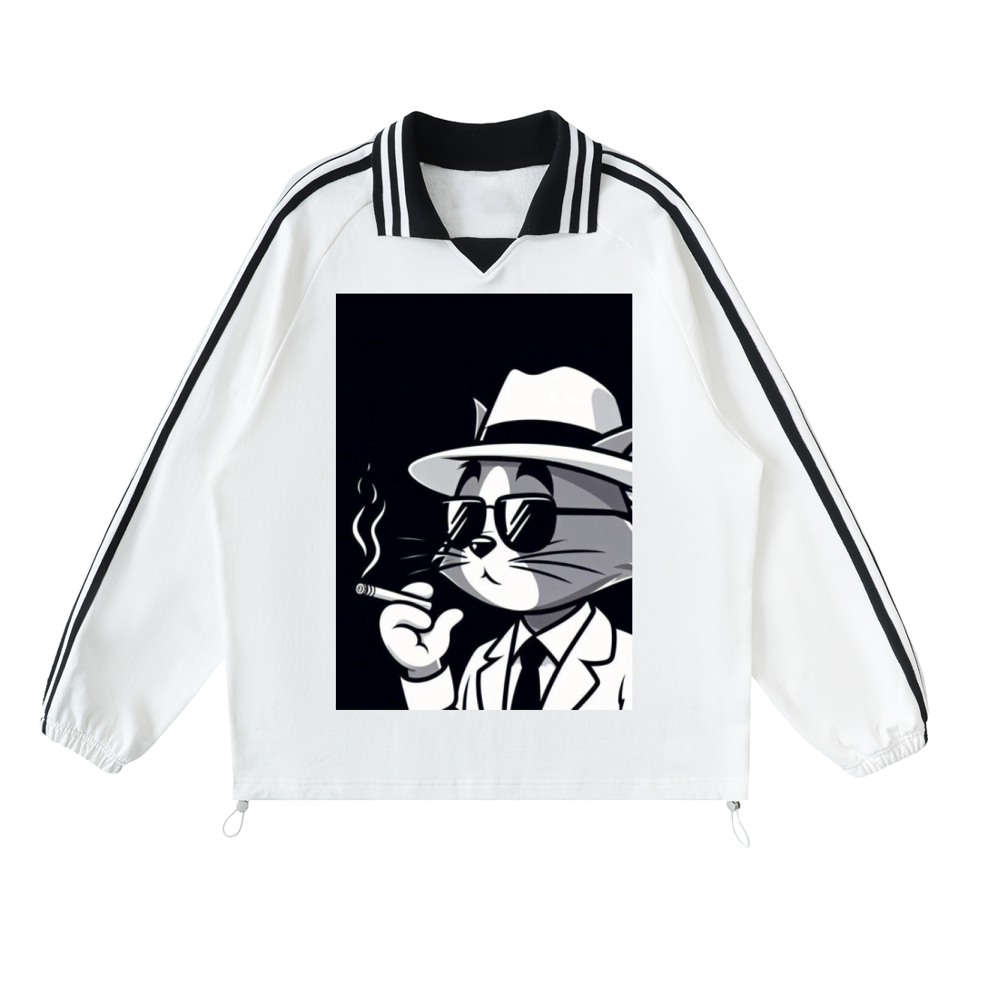 Contrast Striped Lapel Collar Sweatshirt