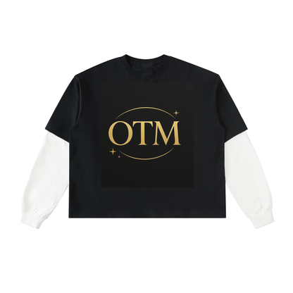 Layered Contrast Sleeve Cotton T-Shirt