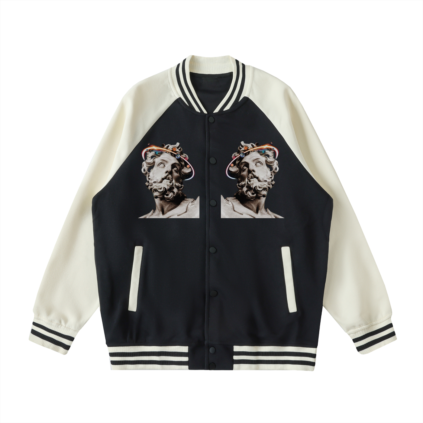 Two Tone Raglan Sleeve Varsity Jacket